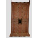 Very finely woven long wool jacquard shawl, French, second half 19th century, 128in. x 61in.