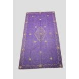 Indian pale mauve gauze shawl skilfully embroidered in gold and silver coloured metal threads, first