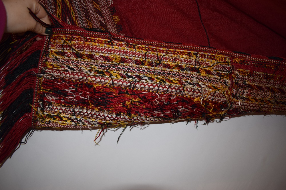 Turkmen red silk triangular shawl, Turkmenistan, early 20th century, 57in. x 105in. 145cm. x - Image 8 of 8