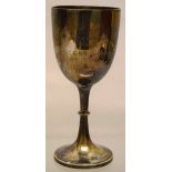 An Edwardian silver point to point trophy goblet, on a beaded edge knopped stem, 7in (18cm) Maker