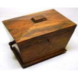A William IV rosewood veneered sarcophagus shape tea chest, the interior with two hinged lidded