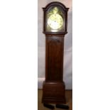 A late eighteenth century oak longcase clock, the 8 day movement striking on a bell, the arched