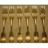 A set of six Victorian silver fiddle pattern dessert forks,