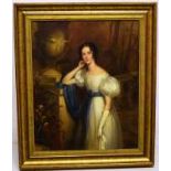 English School. An early Victorian oil painting on board, portrait of a young lady, her hair in
