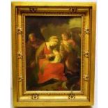 A grand tour Italian school oil painting on panel, of after Broccia, The Holy Family, 17in (43cm)