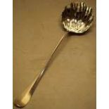 A George III Scottish silver hanoverian pattern soup ladle, with a shell fluted bowl, 15in (38cm)