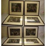 A set of eight coloured engravings of Hogarths The Rakes Progress, published in 1735, framed and