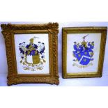 A watercolour of an early Victorian family armorial with motto, 9.75in (25cm) x 8in (20cm) in a