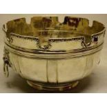 A late Victorian silver monteith, in James II style, the bowl with matt bands dividing the