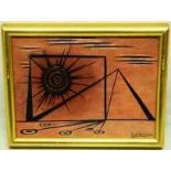 Robin Baring, 1967. A signed abstract oil painting on hardboard, 'sunset at the pyramid,' 6in (15cm)