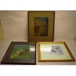 David Kerr. A signed watercolour of a wren in long grass, 11in (18cm) x 8.25in (21cm) framed and