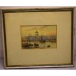 Charles Frederick Allbom. A watercolour of St Pauls from the Pool of London, 4.75in (12cm) x 6.