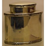 An Edwardian elliptical silver tea caddy, with reeded ribbon tied borders, 3.25in (8cm) Makers