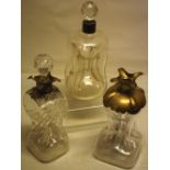 A late Victorian dimple glass spirits decanter, with silver collar cut glass stopper, 10.5in (