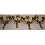 A set of four Neo Classical style twin wall lights, with ribbon tied tassel backs, the branches with