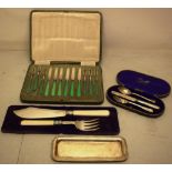 A modern silver pen tray with a gadroon edge, 8.25in (21cm) a set of six pairs of silver dessert