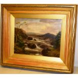E Gill, 1888. A signed oil painting on canvas, 'Rocky stream in the Welsh mountains,' 16in (40cm)