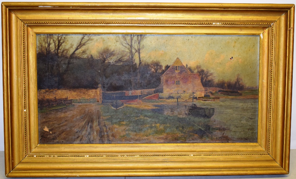 Sidney D Pike, 1887. A signed Victorian oil painting on canvas, Sopley mill and mill pond, with