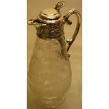 A Victorian glass claret jug, attributable to Thomas Webb, the front finely engraved with a group of
