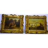 Two mid nineteenth century primitive oil paintings, one on canvas of a grey stallion and a goat on