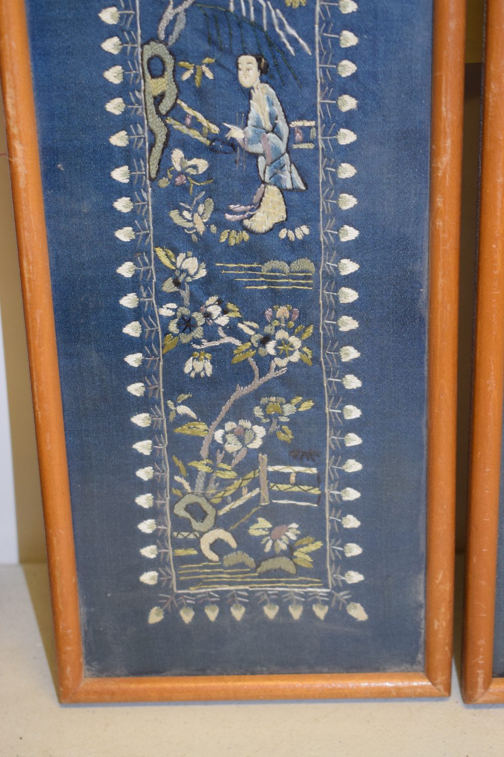 Four Chinese embroideries, comprising: pair of robe fragments, 19th century, yellow silk ground - Image 6 of 10