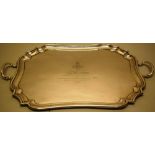 An Edwardian silver rectangular tray, with a presentation inscription to the Wiltshire Yeomanry,