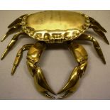 A late nineteenth century novelty brass inkstand of a crab, the hinged shell reveals an inkwell, 9in