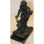 A Grand Tour bronze, after the antique, having green patination of Apollo with a sling stepping over