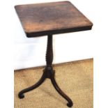 A Regency rosewood veneered occasional table, the square top on a spiral twist vase shape stem, to