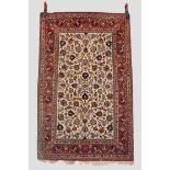Esfahan rug with ivory field, central Persia, circa 1950s, 5ft. 5in. X 3ft. 5in. 1.65m. X 1.04m. Few