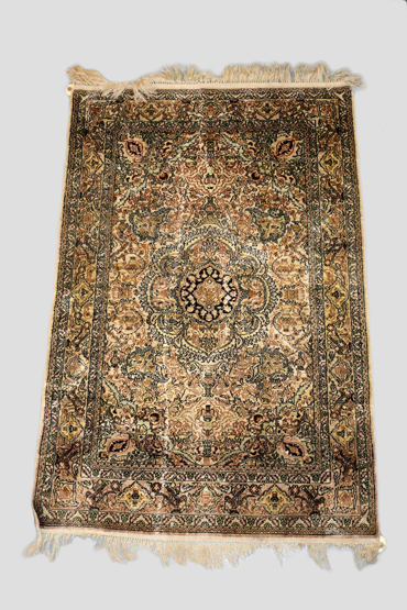Modern 'art' silk rug, mid-20th century, 3ft. 10in. x 2ft. 6in. 1.17m. x 0.76m. The central