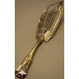 A George IV Kings pattern silver fish slice, crested with a pierced fretwork blade and an initial,