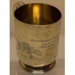 A Victorian silver christening mug, engraved with a shepherd, Little Boy Blue taking a nap and