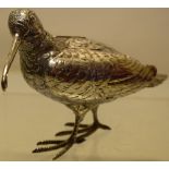 An early twentieth century silver model of a snipe, with a detachable head and hinged wings, 6.