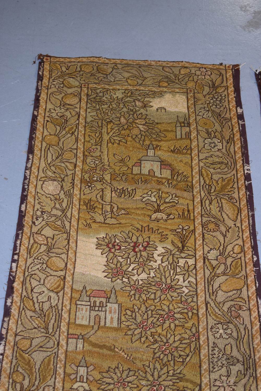 Pair of English needlework hangings, early 19th century, each 60in. X 19in. 152cm. X 48cm. Worked in - Image 4 of 6