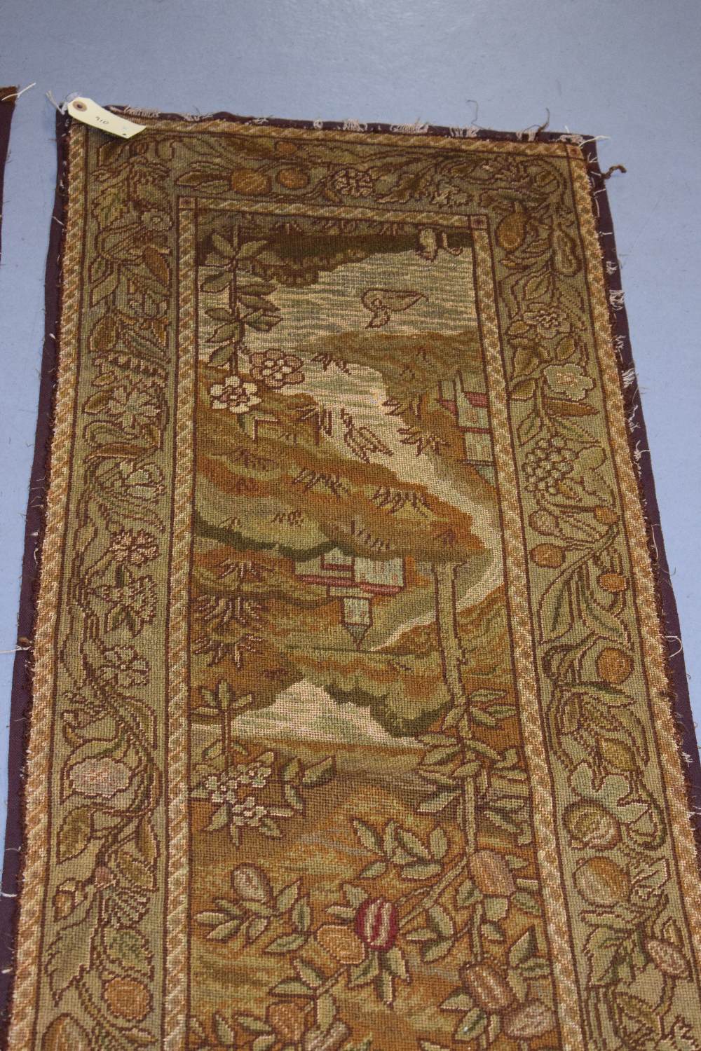 Pair of English needlework hangings, early 19th century, each 60in. X 19in. 152cm. X 48cm. Worked in - Image 3 of 6