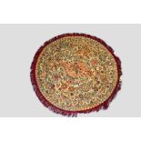 Persian Jewish circular cover, early 20th century, 31in. 79cm. Dia. embroidered in coloured silks