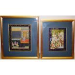 Two Persian watercolours, one of an offering by three servant girls, to a newly married Prince and