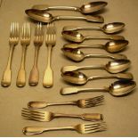 Early to mid nineteenth century silver fiddle pattern cutlery:- A pair of early Victorian table
