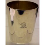 A Victorian silver beaker, engraved an elephant head crest imposed with three fleur de lis, the