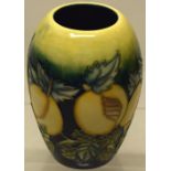 A modern Moorcroft pottery peaches vase, 5.25in (13.5cm) and a Lady Victoria seconds vase, 5.25in (