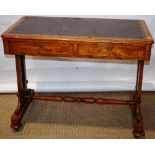 A William IV West Indian satinwood veneered writing table, the rectangular top inset gilt tooled