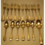 William IV and Victorian silver fiddle and thread pattern cutlery comprising:- a table fork, a