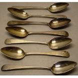 Seven George III Scottish silver tablespoons Old English pattern, engraved initials, two different