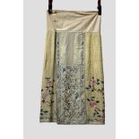 Chinese ivory silk damask apron skirt, late 19th century, the front and back panels exquisitely