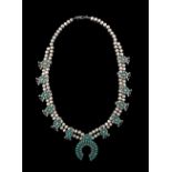 Silver "Zuni" Turquoise Squash Blossom Necklace