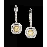 Yellow and White Diamond Earrings