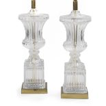 Pair of French Crystal and Brass Urn-Form Lamps