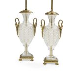 Pair of Cut Crystal and Polished Bronze Lamps