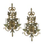 Pair of Painted and Parcel-Gilt Wooden Sconces